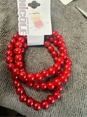 Nicole Red Pearl-Look Stretch Necklace Set